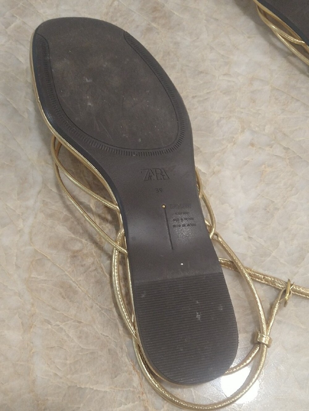 Zara  39 Metallic Gold Slim-Strap Ankle Wrap Sandals Sz 9 - Picture 4 of 8